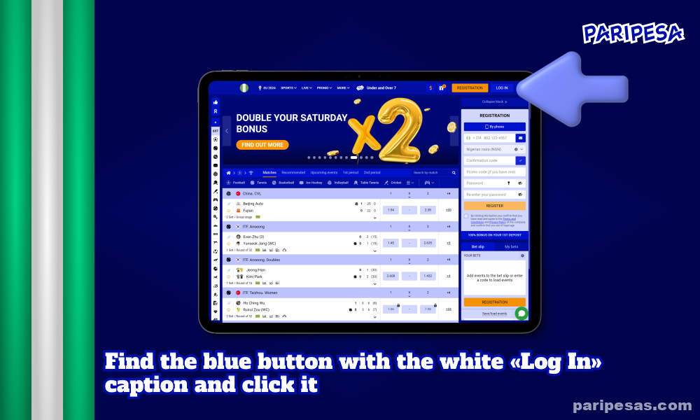 Nigerian users can easily log into their PariPesa accounts by clicking on the blue Login button in the homepage header