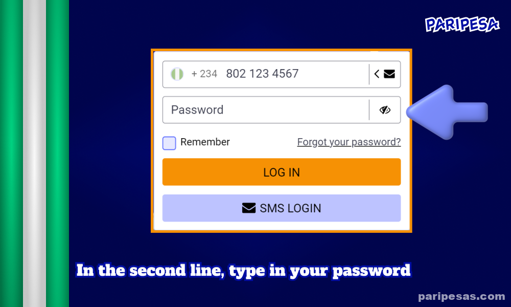 Nigerian players need to enter a password to log into their PariPesa accounts