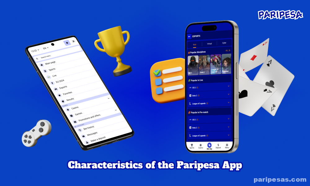 The Paripesa app is secure and has a simple user-friendly interface, including navigation through multiple menus and tabs for sports, casino and other games, while taking up little memory