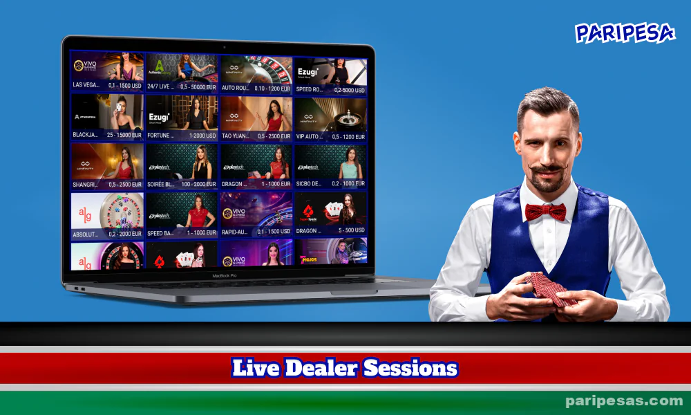 Live dealer sessions at PariPesa Kenya offer players an interactive experience through live streaming where the real-time action is controlled by a real dealer, making the gaming experience even more immersive