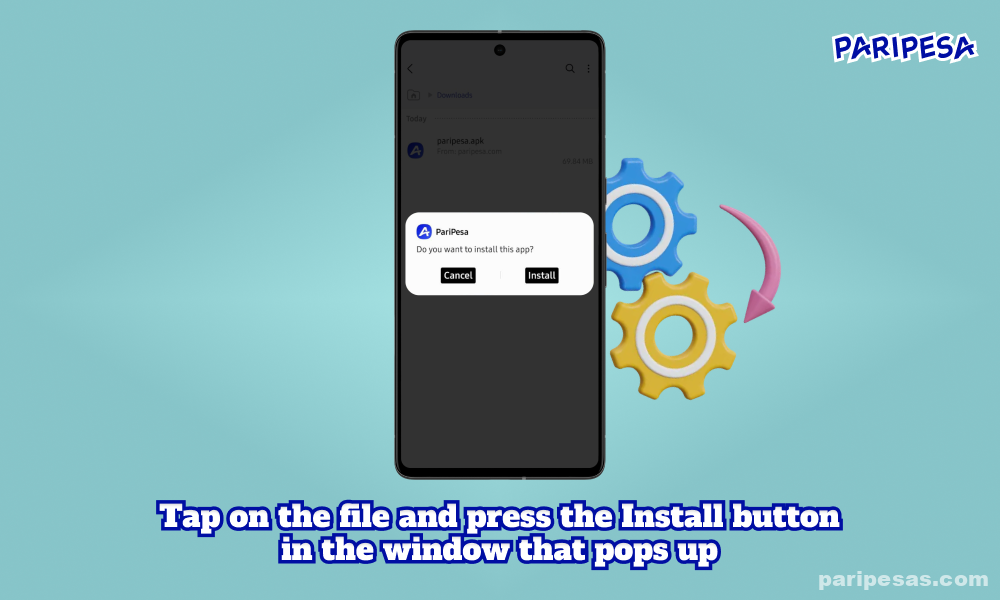 To install the Paripesa application on your Android device, open the file and click the Install button in the window that appears