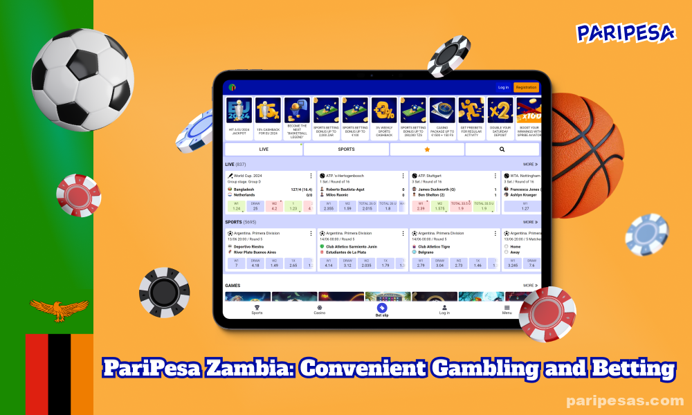 Online casino and bookmaker PariPesa Zambia attracts users with high odds, transparent terms and conditions, attractive incentives, and offering a 100% welcome bonus of up to ZMK 2,500