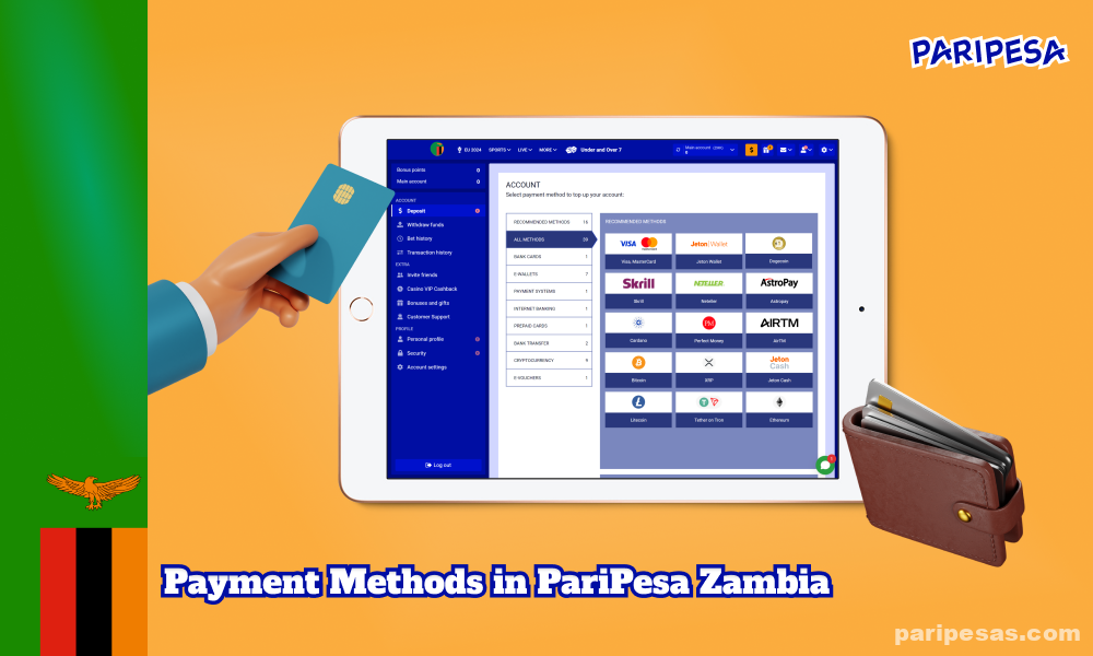 PariPesa offers players in Zambia a variety of payment methods for making deposits and withdrawing winnings