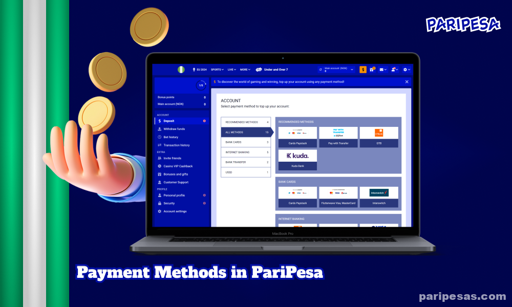 PariPesa Nigeria offers a variety of banking tools for convenient deposits and withdrawals, including credit/debit cards and e-wallets, ensuring simple and secure transactions