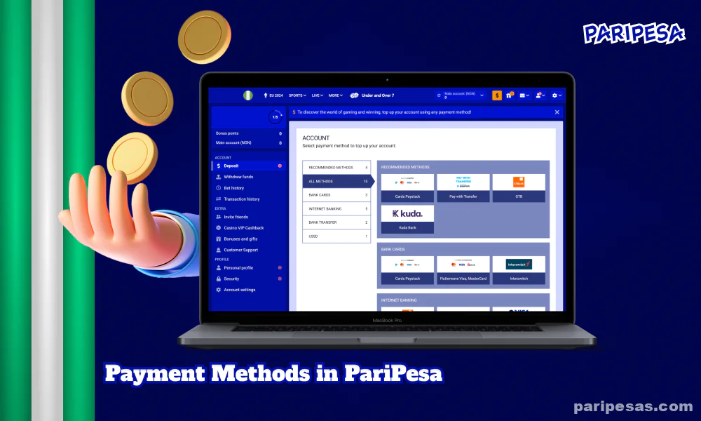 PariPesa Nigeria offers a variety of banking tools for convenient deposits and withdrawals, including credit/debit cards and e-wallets, ensuring simple and secure transactions