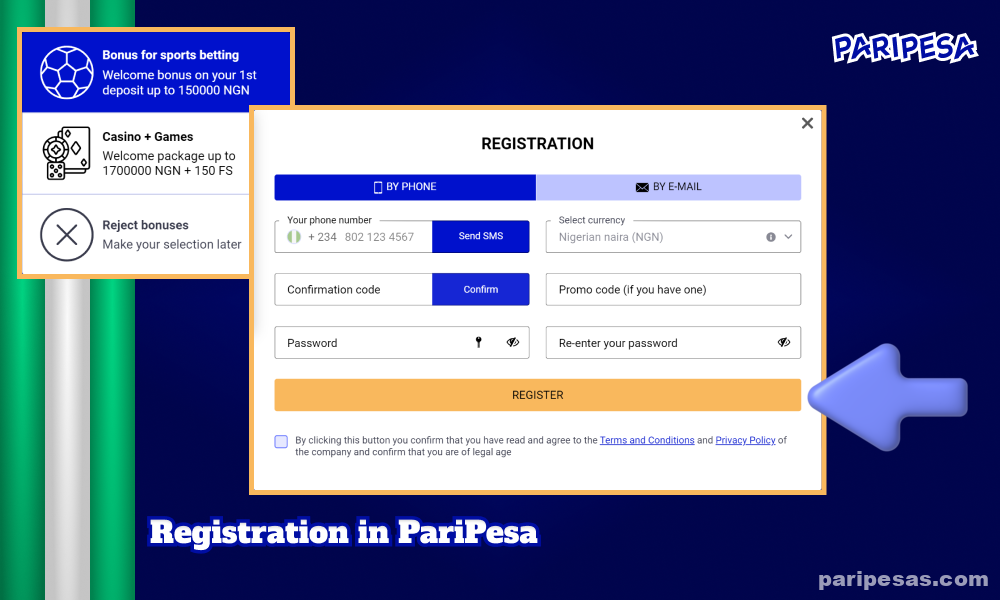 Nigerian players over 18 years of age can register on the PariPesa website using mobile phone or email by following the instructions on the website