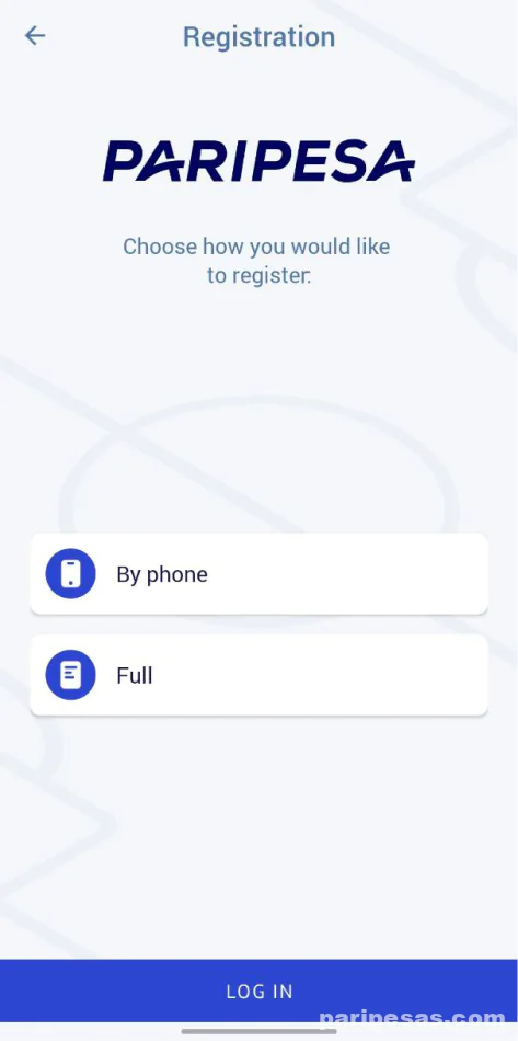 captura de tela registro do aplicativo paripesa