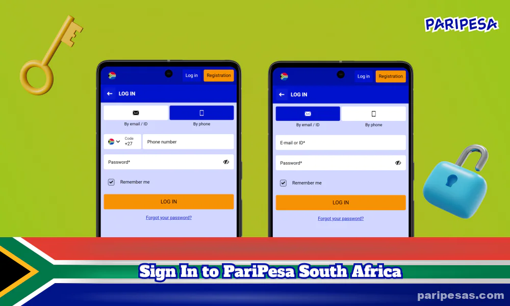 Players need to enter their account details and password to log into PariPesa South Africa