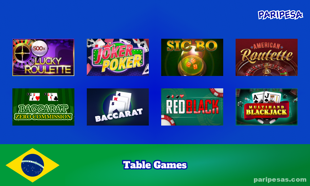 O Paripesa Brasil oferece jogos de mesa populares como blackjack, pôquer e roleta, com uma variedade de variações e regras adicionais para uma experiência de jogo divertida